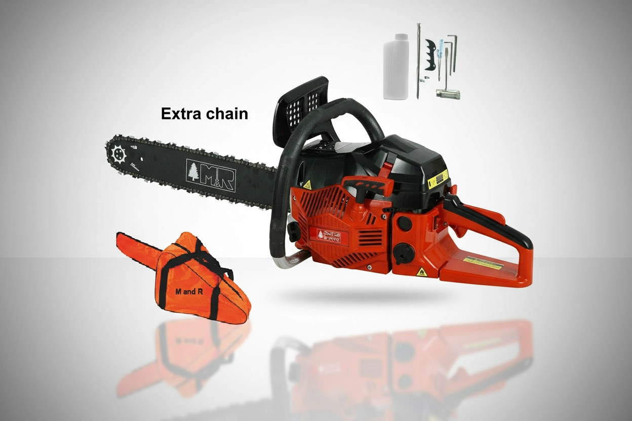 M&R BRAND 62cc petrol chainsaw with 20-inch bar, extra chain
